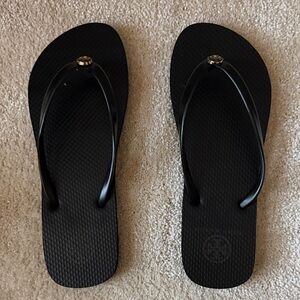 Tory Burch Black Flip Flops with Logo Emblem